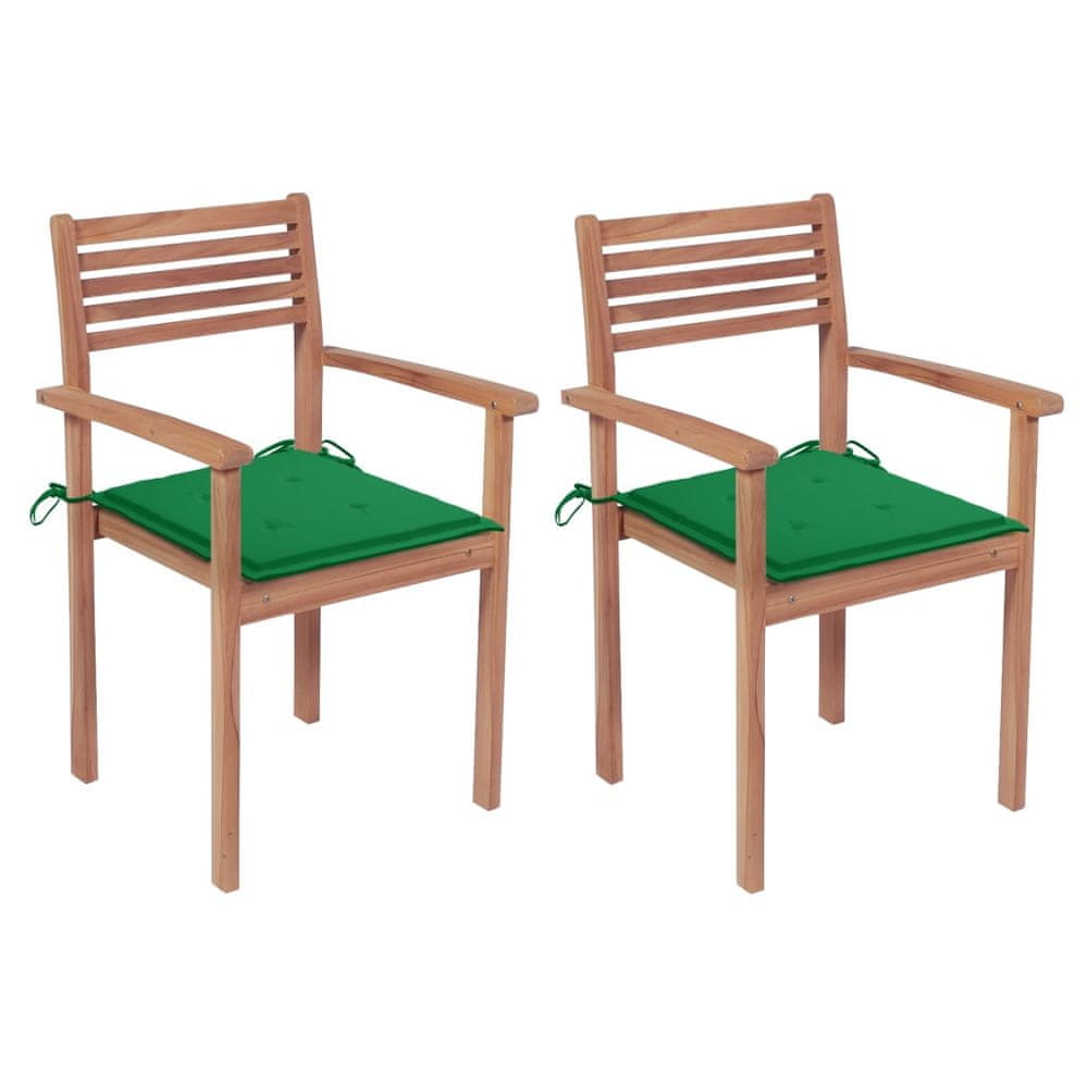 Vidaxl Záhradné stoličky 2 ks zelené podložky teakový masív